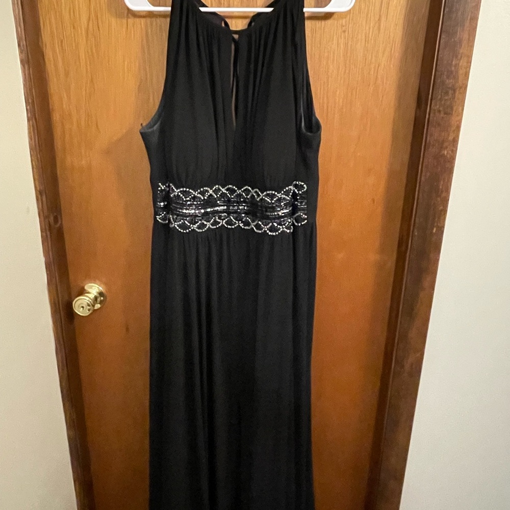 Elegant Black Evening Gown with Silver Accents